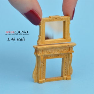 1:48 1/4"  quarter scale Fireplace and mirror Oak  1/48 Top Quality dollhouse miniature