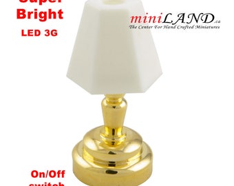 Brass bedroom table Lamp LED Super bright with On/off switch for 1:12 dollhouse miniature