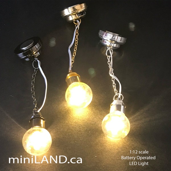 Hanging clear globe bulb lamp LED Super bright with On/off switch for dollhouse miniature 1:12