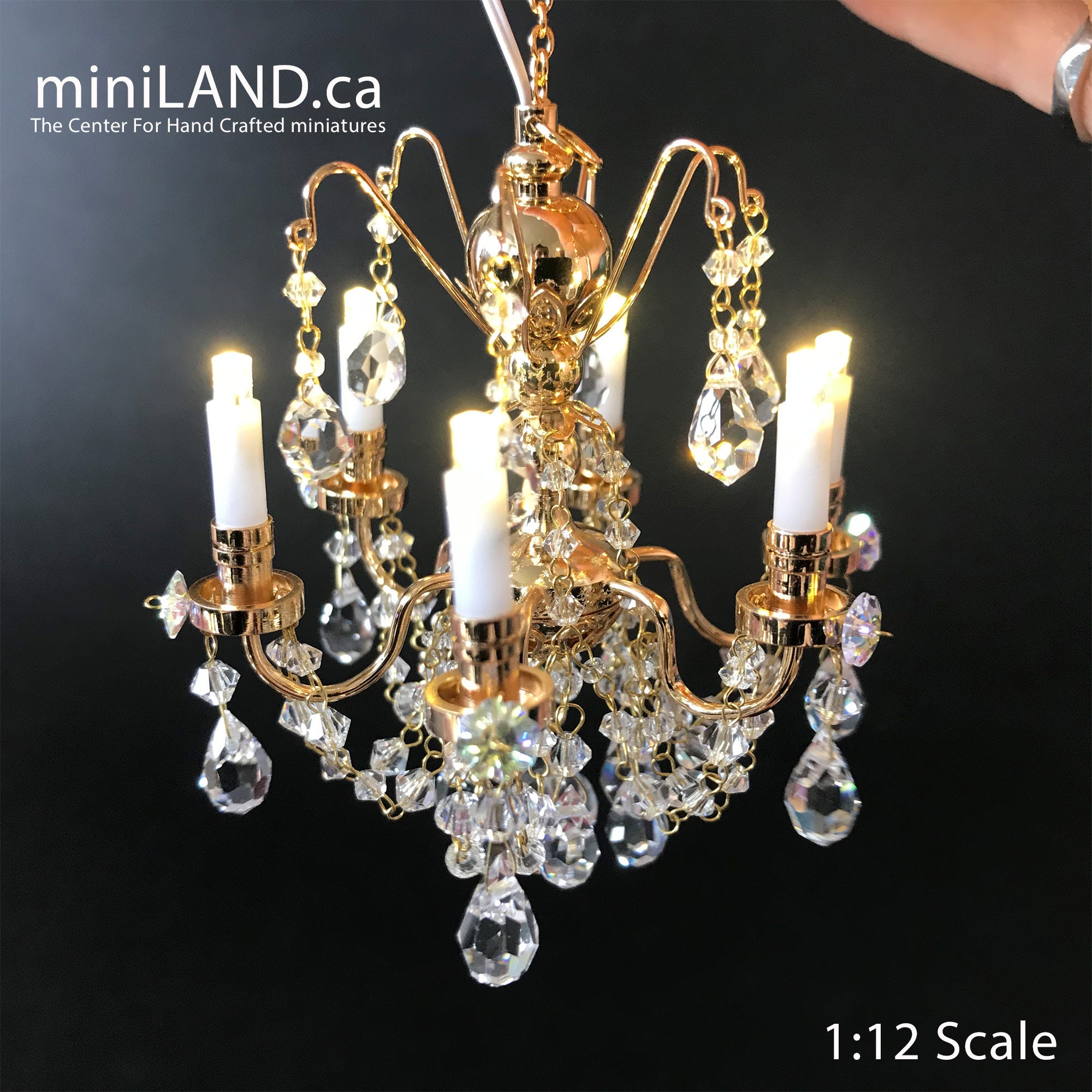 Dollhouse Miniature Brass Column Floor Lamp in Crystal by 