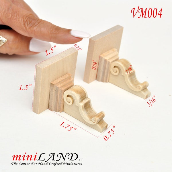 Large Carved wooden corbels brackets with small shelves 2pcs for 1:6 or 1/4 dollhouse miniatures DIY VM004UF wall panel