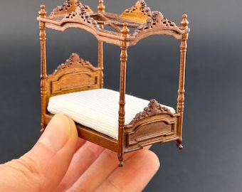1:48 scale canopy bed handcrafted wood  quarter scale  WALNUT 1/48 Top Quality dollhouse miniature
