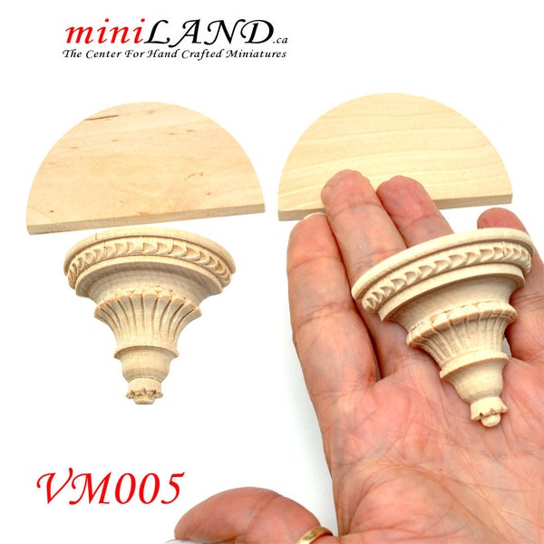 Large Carved wooden corbels brackets with small shelves 2pcs for 1:6 or 1/4 dollhouse miniatures DIY VM005UF for 12"H Doll  wall panel