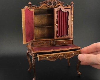 Meuble De Bureau Victorien Français SHOWCASE Pour Maison De Poupée à L'échelle 1:12 étagère Miniature Tiroirs De Table Bibliothèque En Noyer V4083 WN - France