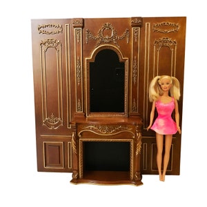 Fireplace Wall panel in 1:6 scale  or background for photographs dolls collectors WALNUT Royal paneling line Handcrafted dollhouse miniature