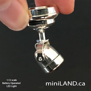 Miniature spot Led Battery Light  SILVER Lamp with on/off switch for 1:12 scale dollhouse miniatures hanging