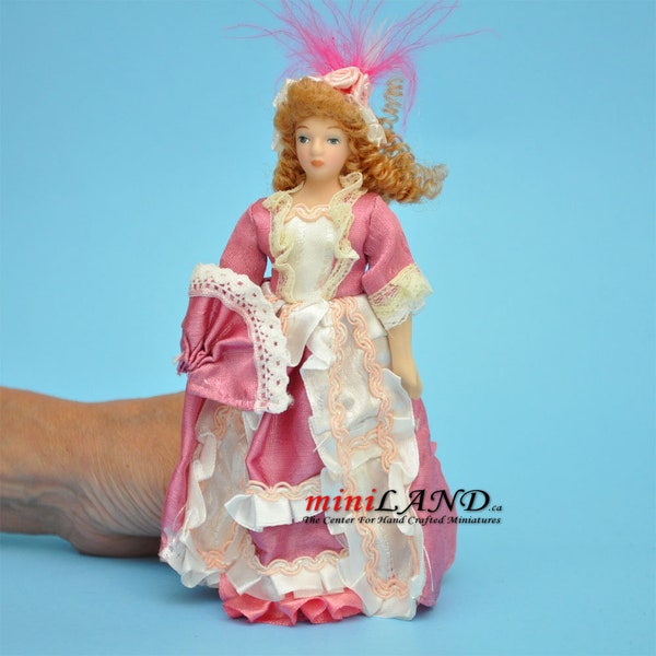 Bendable Doll for 1:12 Dollhouse -  victorian lady in pink woman princess porcelain with bending parts for position positioning bend dolls