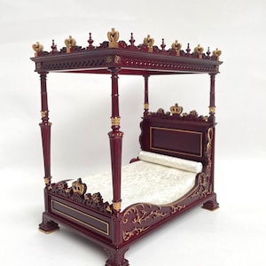 Crispin de Passe Mahagoni Renaissance Himmelbett Himmelbett Stil 1:12 Puppenhausminiatur Handarbeit