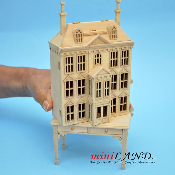 1:144 Georgian DOLLHOUSE FOR DOLLHOUSE WITH TABLE UNFINISHED wood Top quality