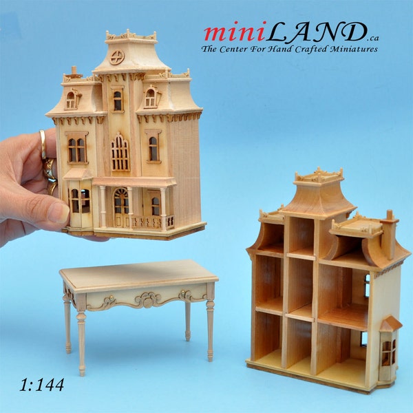 Victorian Dollhouse for dollhouse with table unfinished unpainted 1:144 miniature house for 1/12 rooms back oppening