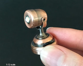 Miniature spot   COPPER Lamp  with on/off switch for 1:12 scale dollhouse miniatures Led Battery Light