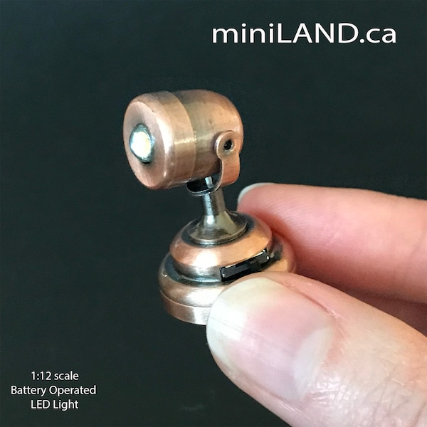 Miniature spot   COPPER Lamp  with on/off switch for 1:12 scale dollhouse miniatures Led Battery Light