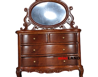 Vanity chest commode Table dresser 1:12 dollhouse miniature drawers mirror wood WN