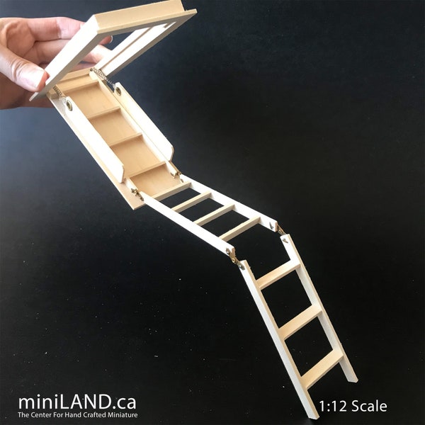 Escalera plegable del ático escaleras casa de muñecas miniaturas para 8 "-11" altura del techo escala 1:12 -puerta de acceso al ático de trabajo