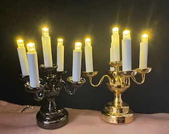Small Candelabra 5 candles  Super bright  with on/off switch for 1:12 scale dollhouse miniatures candle