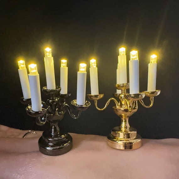 Small brass Candelabra 5 candles Super bright with on/off switch