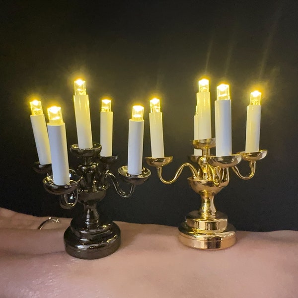 Small Candelabra 5 candles  Super bright  with on/off switch for 1:12 scale dollhouse miniatures candle