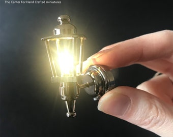 Gunmetal Black Carriage Lamp Sconce Super bright light with On/off switch for 1:12 dollhouse miniature