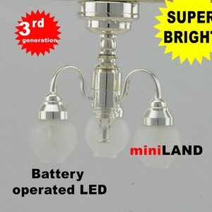 Melody Jane Dollhouse 3 Arm Silver Chandelier - Miniature Electric Light With Glass Shades, 1:12 Scale - View #5
