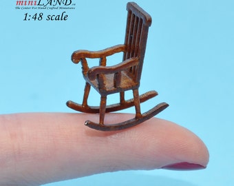 1:48 1/4&quot; quarter scale rocking chair Top quality walnut for dollhouse miniature