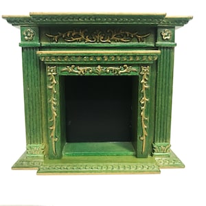 Fine Quality Victorian fireplace for Dollhouse miniature 1:12 GREEN / gold  handcrafted wood Y9512GRG