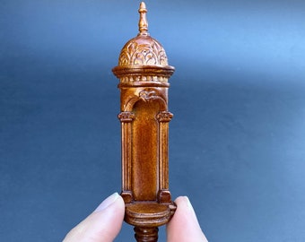 Small Carved Wall WALNUT niche for dollhouse miniatures 1:12 scale handcrafted walnut hanging shelf decorated