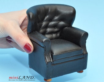 English Armchair for dollhouse miniature 1:12 scale BLACK living room chair