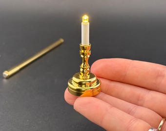 Miniature Touchless operation with Wand  1:12 table lamp LED for Dollhouse No-touch No-Switch Brass candlestick