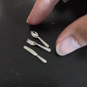 Mini set of cutlery fork knife spoon for a kitchen 1:12 Scale dollhouse miniature handmade food table setting loose