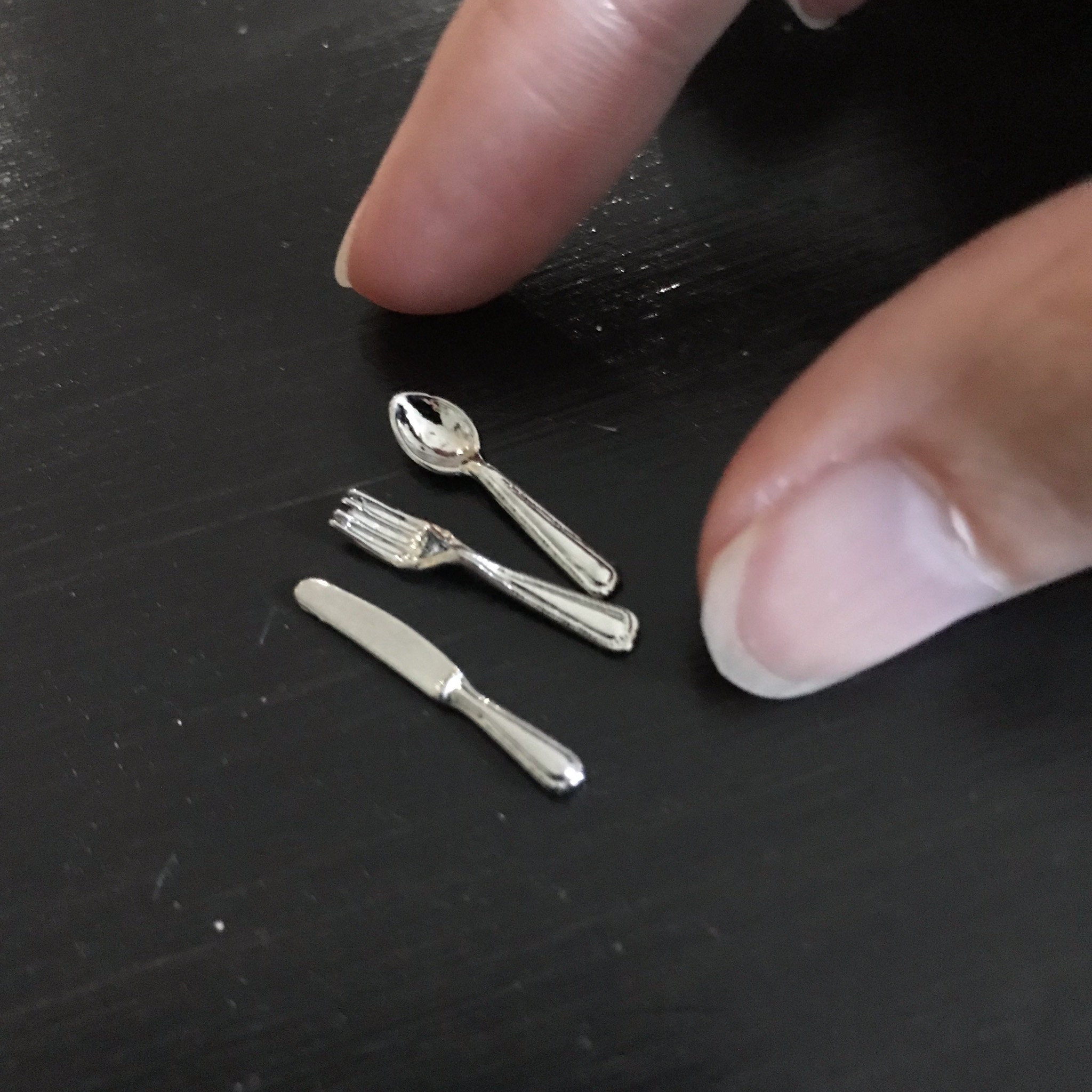 Mini set of cutlery fork knife spoon for a kitchen 1:12 Scale dollhouse miniature handmade food table setting loose