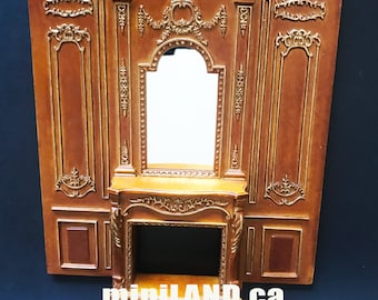 Fireplace panel - Royal Paneling line walnut with gold for 1:12 dollhouse miniature wall panel