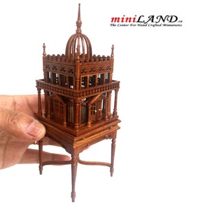 A magnificent wooden colonial bird cage for 1:12 dollhouse miniature walnut birdcage