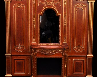 Panneau De Cheminée Orné Pour Maison De Poupée - échelle 1/12ème - En Résine Dorée