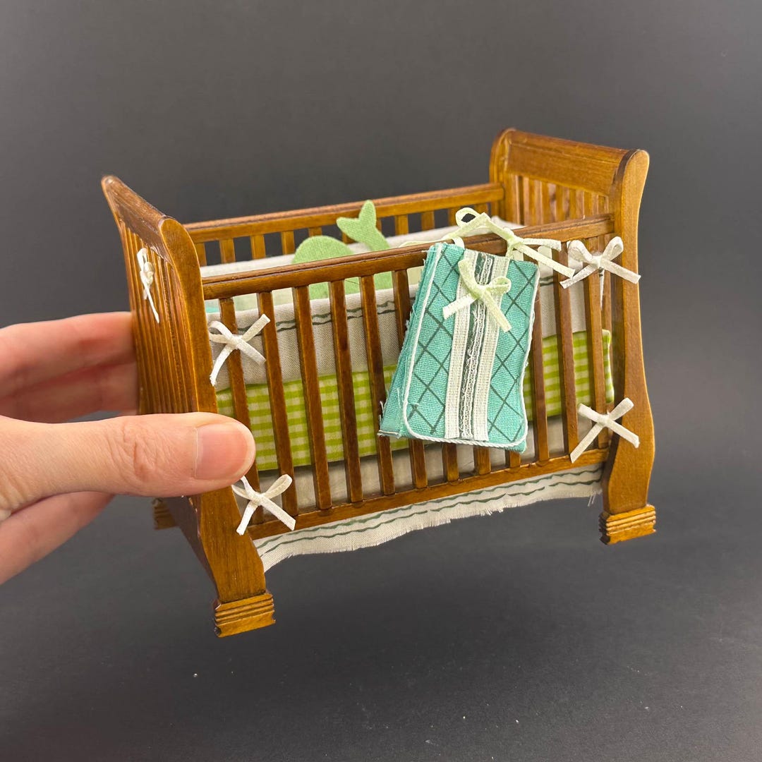 Miniature Baby Crib Bed for 1:12 Scale Dollhouse Wood Economic - Etsy