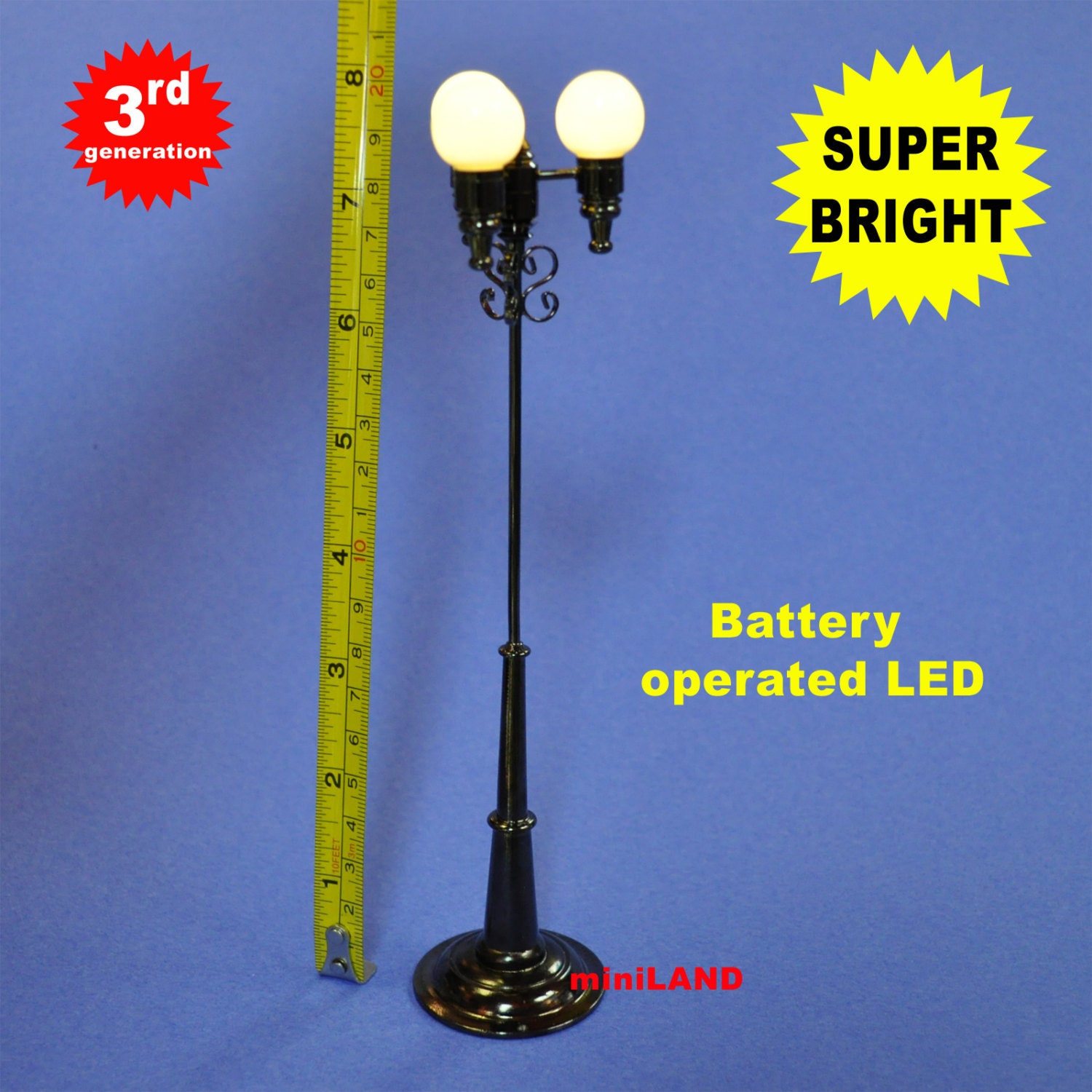 Miniature 8 Triple Globes Street LED LAMP Dollhouse Light Sensor Touchless Operation 1 12 Black With Our Magic Magnetic Stick Wand Etsy Denmark