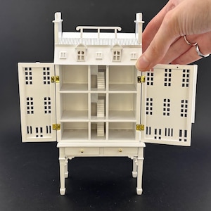 French Townhouse Dollhouse for 1:12 Dollhouse with Table WHITE 1/144 scale Top Quality front opening Four floors and shops stores staircases