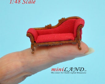 1:48 1/4" quarter scale chaise lounge sofa RED Top quality walnut for dollhouse miniature