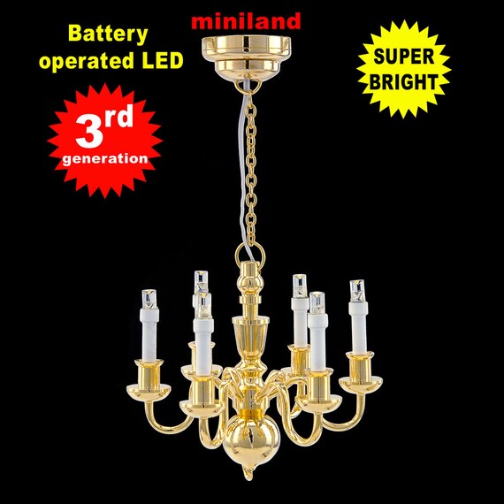 Chandelier 6 Arms Led Lamp Dollhouse Miniature Light Battery