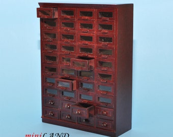 Store haberdasher counter 40 drawers unit Art Deco dollhouse miniature 1:12 scale Mahogany 1900-1950 V4033