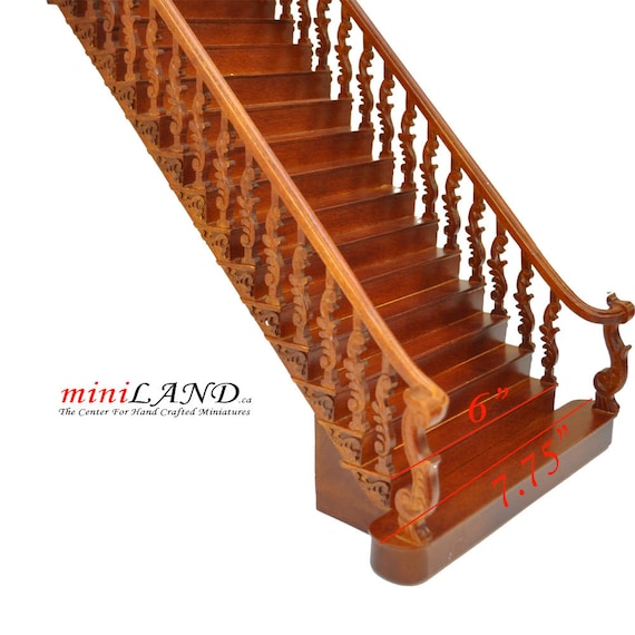 STEEP STAIRCASE w/ RAILING on RIGHT 1/12 scale miniature for 10 ceilings