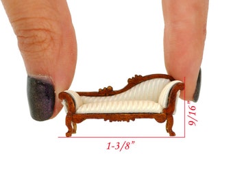 1:48 1/4" quarter scale chaise lounge sofa WHITE Top quality walnut for dollhouse miniature Q2777WN-C