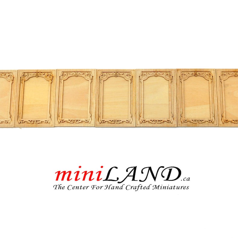 May include: A set of seven wooden wall panels with intricate carved designs. The panels are light brown in color and have a rectangular shape.