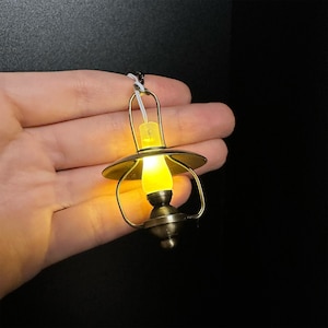 Miniature Lighting Led Battery Light Hanging Antique Brass Gold Ceiling Oil Lamp  with on/off switch for 1:12 scale dollhouse miniatures