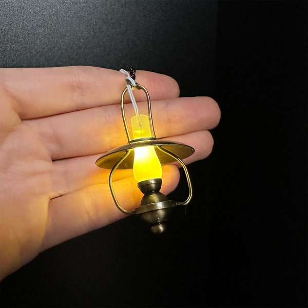 Miniatur Beleuchtung Led Batterielampe Hängend Messing Gold Decken Öllampe mit Ein/Aus Schalter für 1:12 PuppenhausMiniaturen