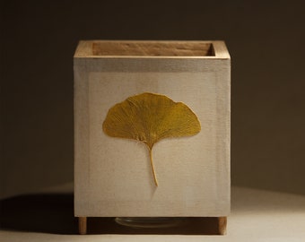 Hand-Made Shoji Candle Lantern with Real Ginkgo leaves