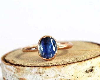 Polished Kyanite Ring - Blue Crystal Jewelry - Electroformed