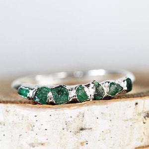 Raw Emerald Ring - May Birthstone Jewelry - Thin Stacking Ring