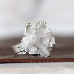 Raw Crystal Ring - Size 6 1/2 - Solid Silver Crystal Ring - Crystal Cluster Ring - Raw Quartz Ring