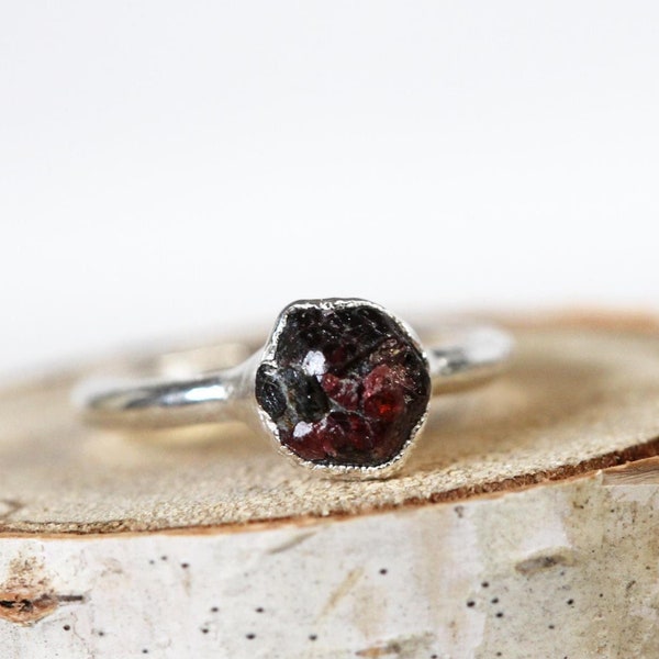 Raw Garnet Ring - January Birthstone - Dark Red Garnet