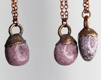 Lepidolite Pendant - Mineral Necklace - Electroformed Jewelry - Pink Stone - Mica Flecked Rock